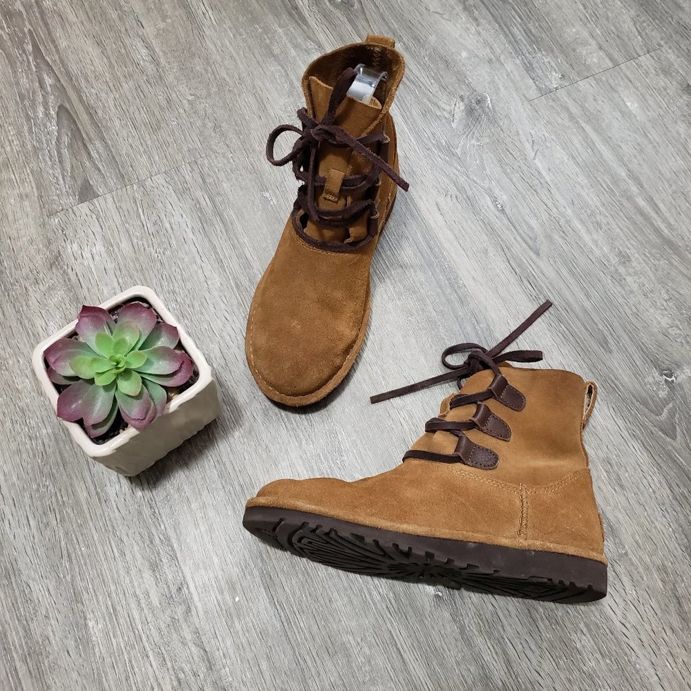 UGG Elvi Harness Boots Suede Leather Lace Up
